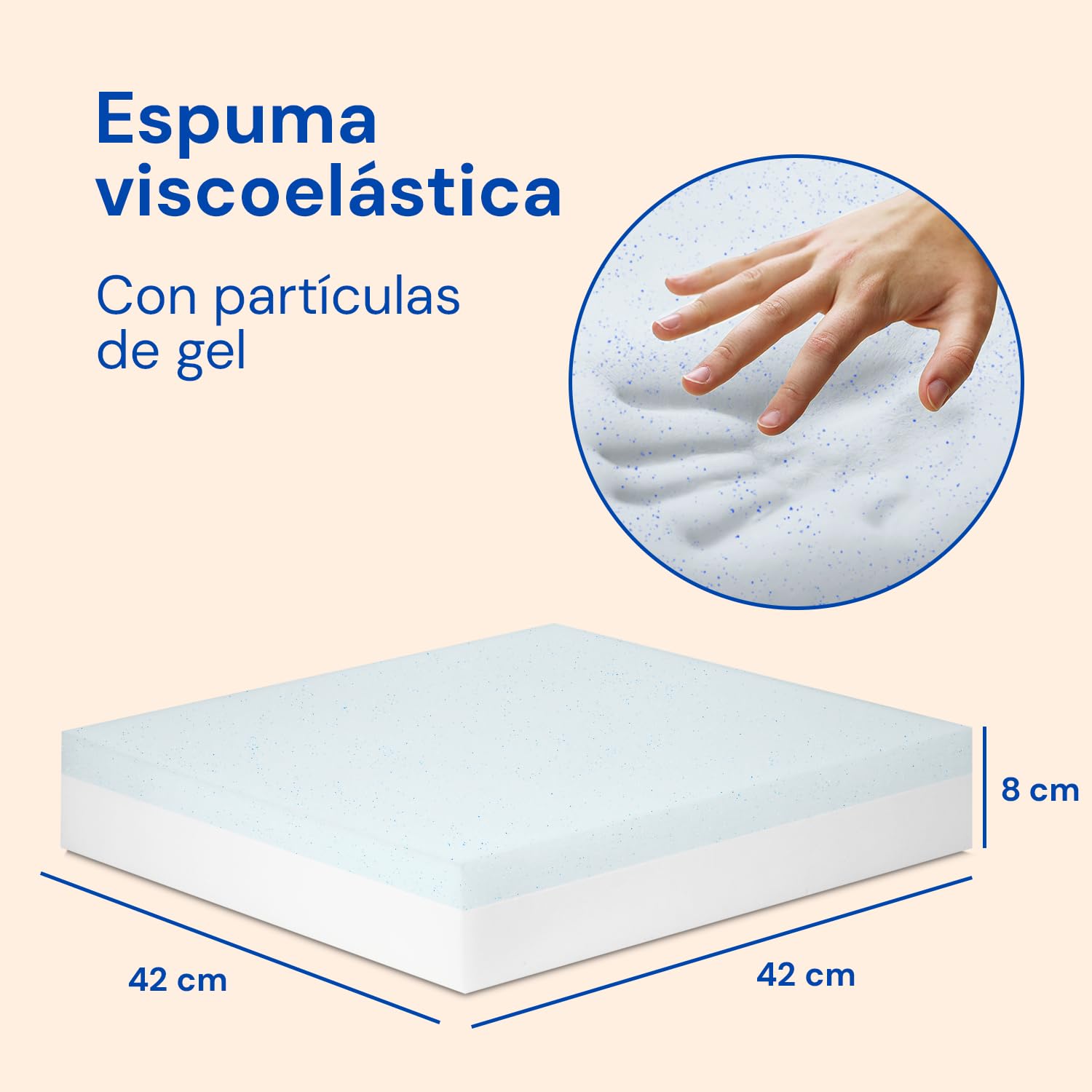 Geriafy - Cojín Viscoelástico con Partículas de Gel | Fresco | Impermeable y Transpirable | Ideal para Sillones, Sillas y Sofá (42x42x8 cm)