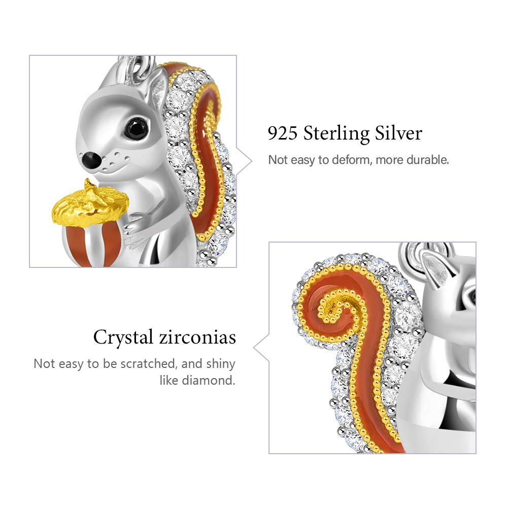 GNOCE Ciondolo con Ciondolo Scoiattolo Ciondolo Animale in Argento Sterling con Zirconi Cubici Adatto a Tutti i Gioielli Moda Braccialetto/Collana per Le Donne Ragazze