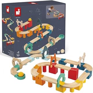 Janod - Story - My First Circuit - 44 Pieces - Wooden Ball Track - Creative Imaginative Toy - Construction Game - for Toddlers - from 24 Months + - Multilingual - 380441.