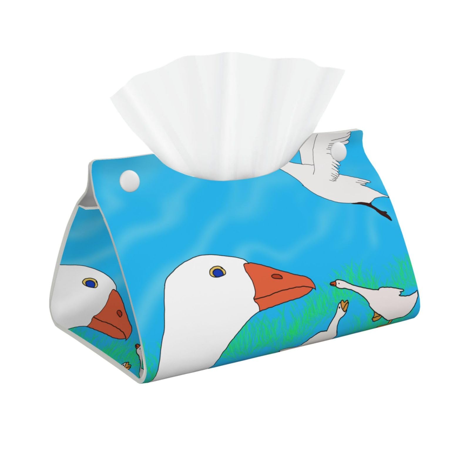 happy white goose Rectangular Leather Tissue Box Cover, Folding Facial Tissue Holder Dispenser for Car