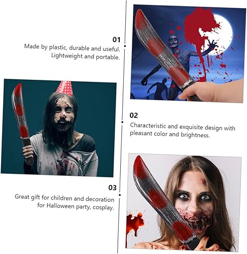 Miniatura 8 de IWOWHERO 2 unids simulación Props carnicero hoz sangrienta juguete playdo Myers Prop Halloween Props falso sangrado sangriento apoyo espada