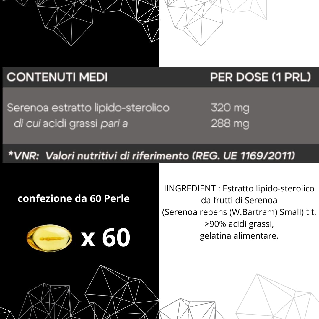 Serenoa Repens Massima Dose 320 mg TRICHO FIRST- 90-95%, Integratore contro l'Ingrossamento della Prostata e la Caduta dei Capelli, a Base di Serenoa Repens - Formato da 60 Perle - Andi DHT