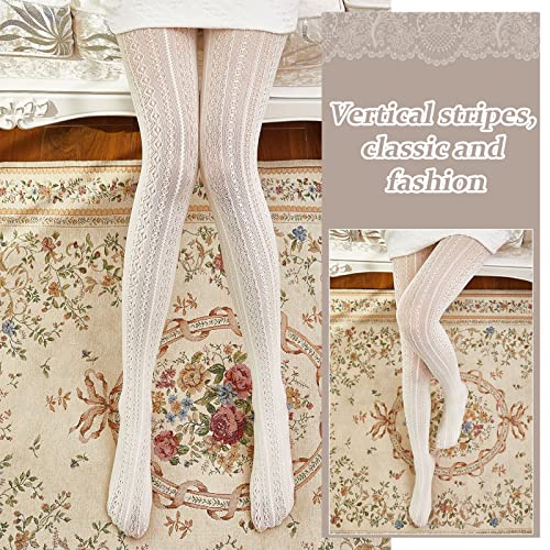 JaGely 1/2/3 Pair White Lace Tights for Women White Fishnet Hollow out Knitted Tights Lolita Stockings Lace Strips Pantyhose4