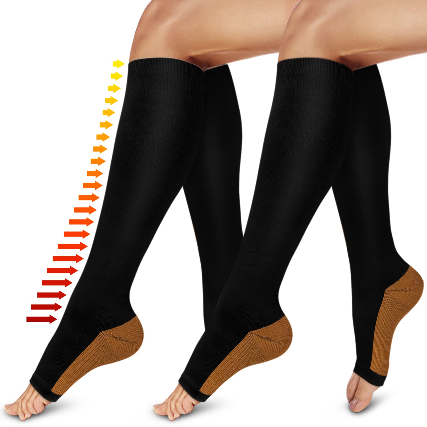 Diu Life Copper Compression Socks for women and men - 20-30mmHg Toeless Socks for Varicose Veins, Edema, Shin Splints