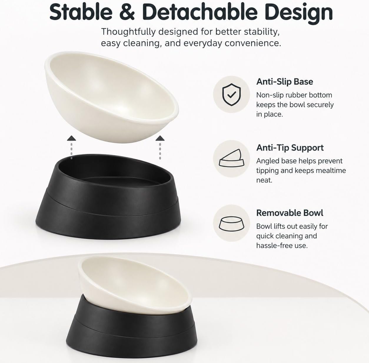 Bulldog Bowl Dog Feeding Bowl - Dog Dish Wide Mouth Pet Sterile Tilted Pet Feeder with Anti-Skid Rubber Mat for Small Medium Dogs