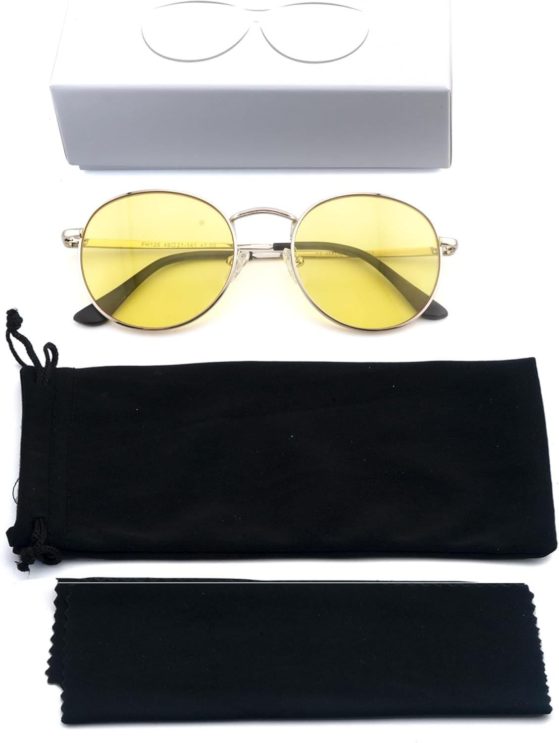 Full Reader Sunglasses Women Men, Mens Womens Reading Sun Glasses Metal Round Clear Pink Yellow Lens NON BIFOCAL Silver Frame Night Yellow Lenses, 2.50 - Image 6