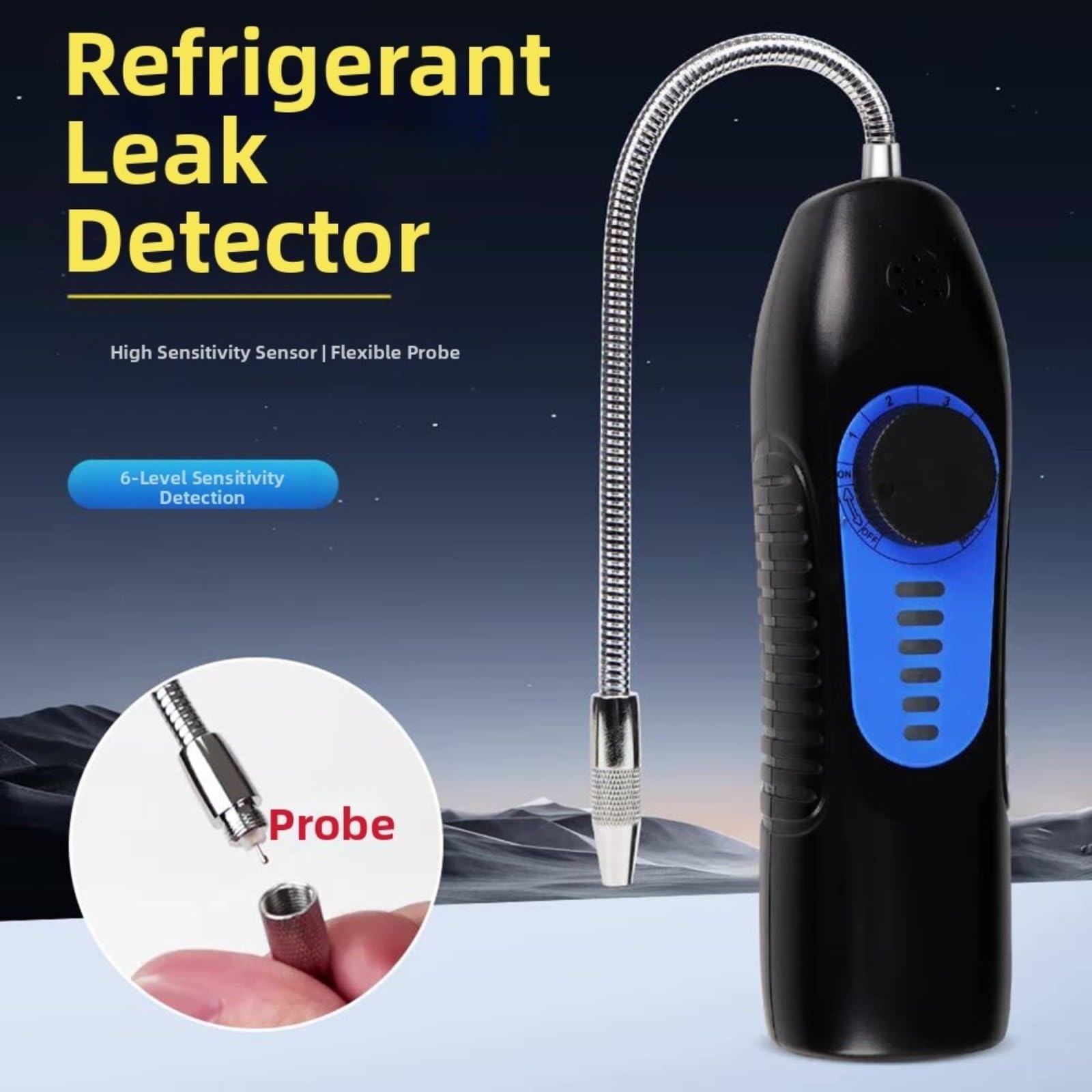 Detector de fugas halógeno para aire acondicionado de coche, detector de fugas de refrigerante con precisión de 3 g/año, sonda flexible y alarma acústica, color negro