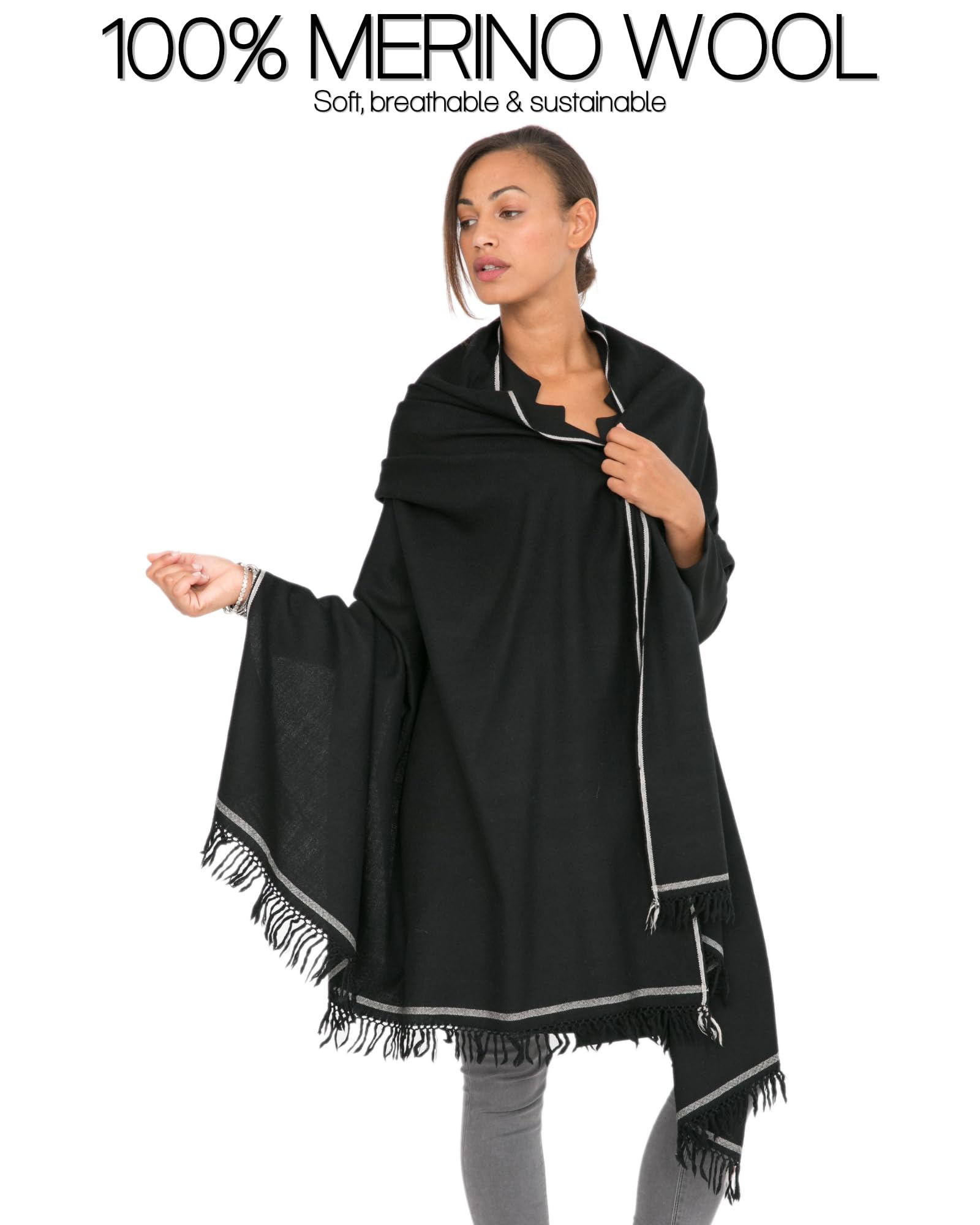 likemary Shoreditch Bufanda Pashmina Mantón Mujer de Lana Merina - Chal Fular Extra Grande para Invierno - 100% Lana Merina Pura Tejida a Mano - Regalo para Mujer Comercio Justo