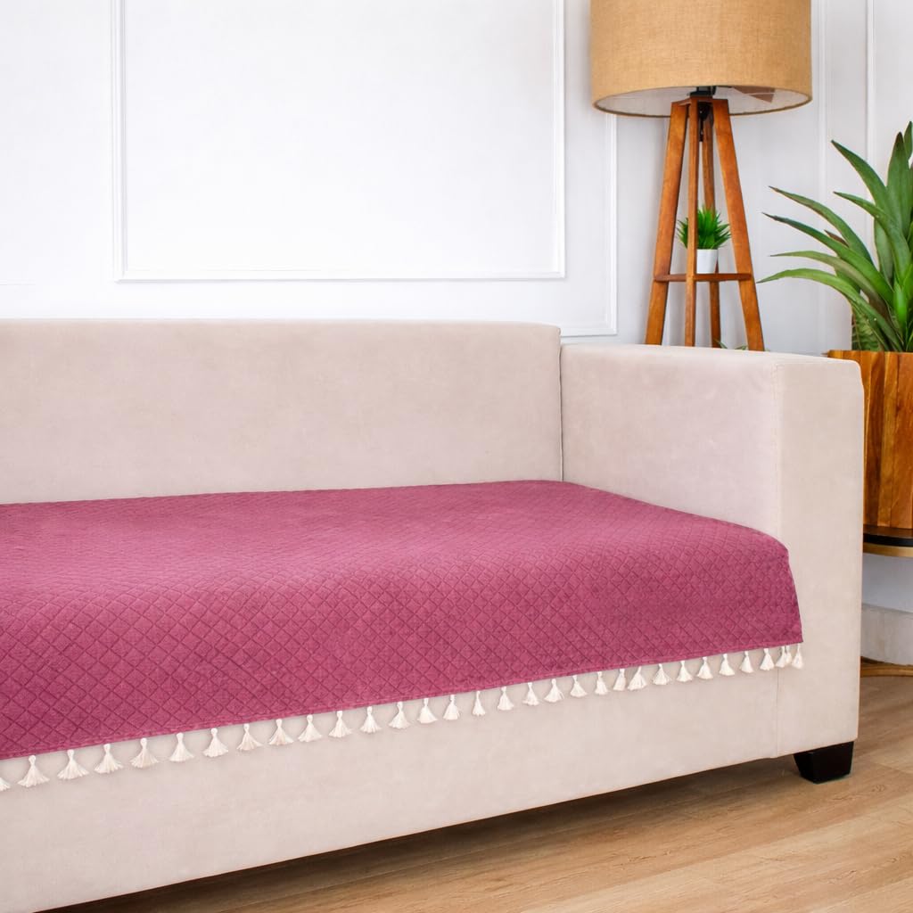 STITCHNEST 1 Seater Quilted Velvet Sofa Cover with Tassels |…