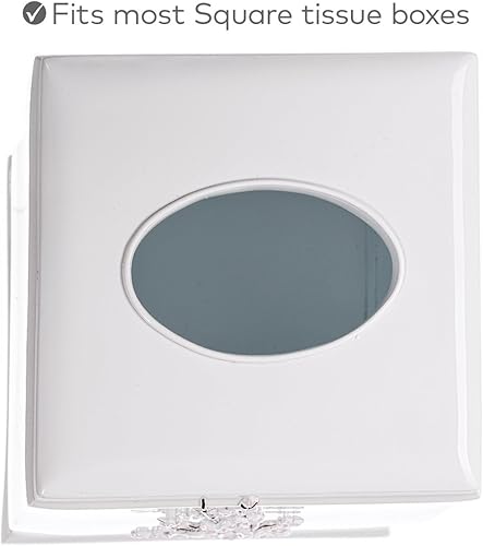 Miniatura 8 de Creative Scents Caja de pañuelos cuadrada  Soporte decorativo para pañuelos florales blanco y rosa para baño  Soporte para caja de pañuelos con