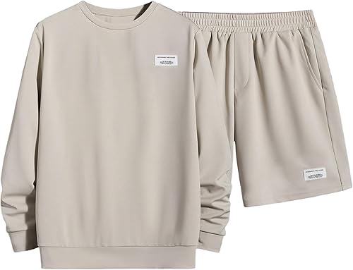 Miniatura 1 de GORGLITTER Conjunto deportivo de 2 piezas para hombre, sudadera de manga larga con cuello redondo y pantalones cortos elásticos