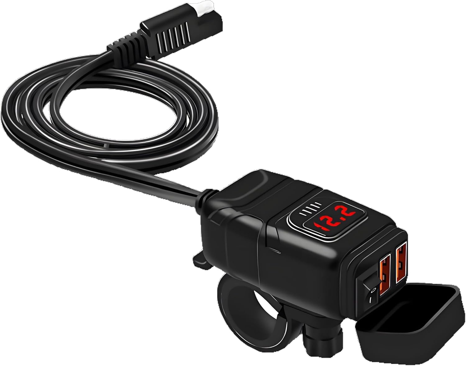 Waterproof Motorcycle Phone Charger Dual USB Fast Charger with Voltage Display & Multiple Protections for ATV UTV Boat 12V-24V System(Red)