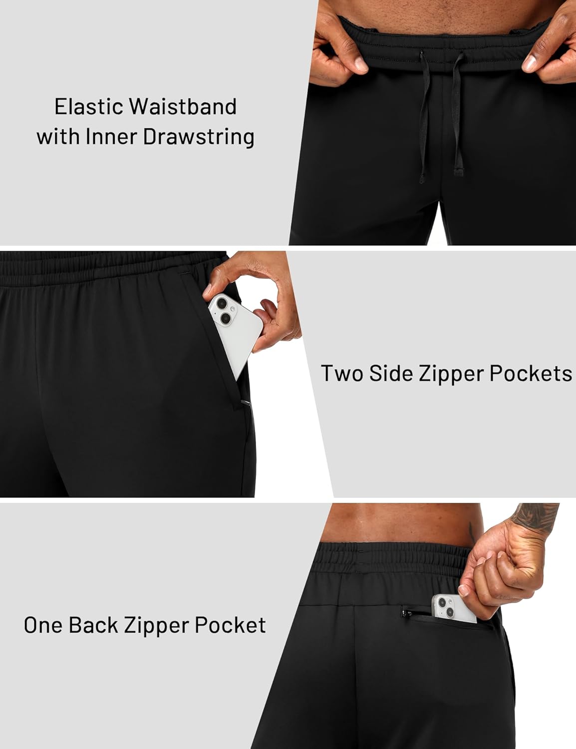 MIER Mens Athletic Sweatpants for Workout Gym Running Jogging Active Lightweight Track Sweat Pants, 3 Zipper Pockets Bottoms - Image 3