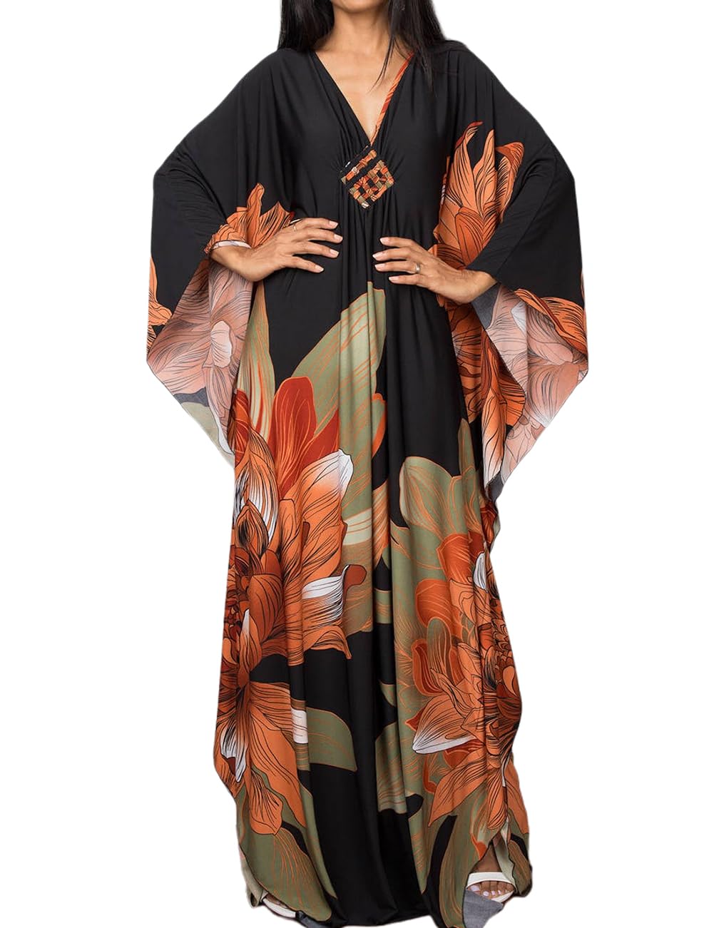 Women Print Beach Kaftan Dress Short Sleeve Plus Size Bathing Suit Cover Ups