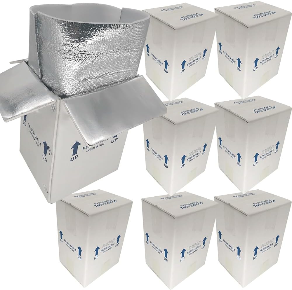 ROTCH Insulated Shipping Boxes with Liners, 8 Pack 7x6x10'', Small Cold Shipping Box Coolers for Perishable Frozen Food, White (T7610-8L-W)