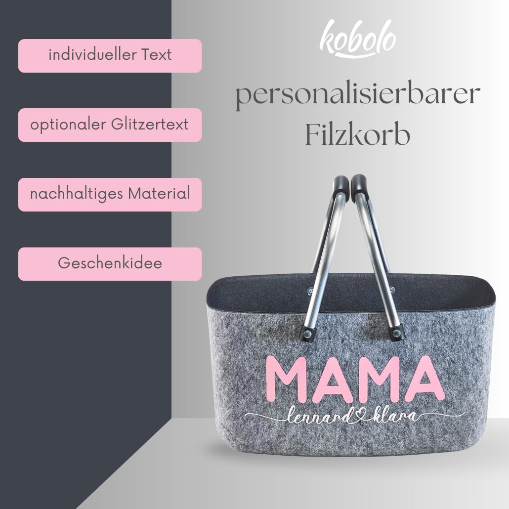 Kobolo personalisierbarer Filzkorb 36x22x18 cm Schwarz