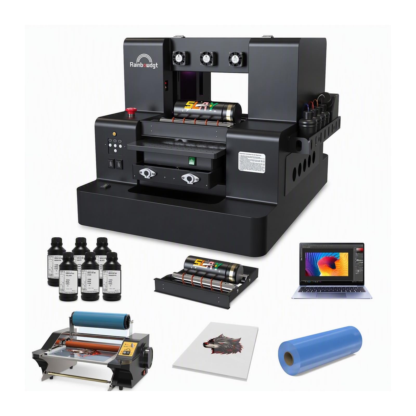 RAINBOWDGT A3 UV Printer All-in-One, with Laminator, Bottle Holder