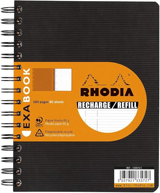 RHODIA 133576C - Refill Notebook for Exabook Black A5+ Organization Notebook | Lined | 160 Detachable pages Perf. 6 Holes - Clairefontaine Paper 80g - Rhodiactive