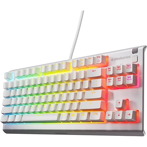 SteelSeries Apex 3 TKL White RGB Gaming Keyboard — Tenkeyless Compact Form Factor — 8-Zone RGB Illumination — Water and Dust Resistant — Whisper-Quiet Gaming Switch