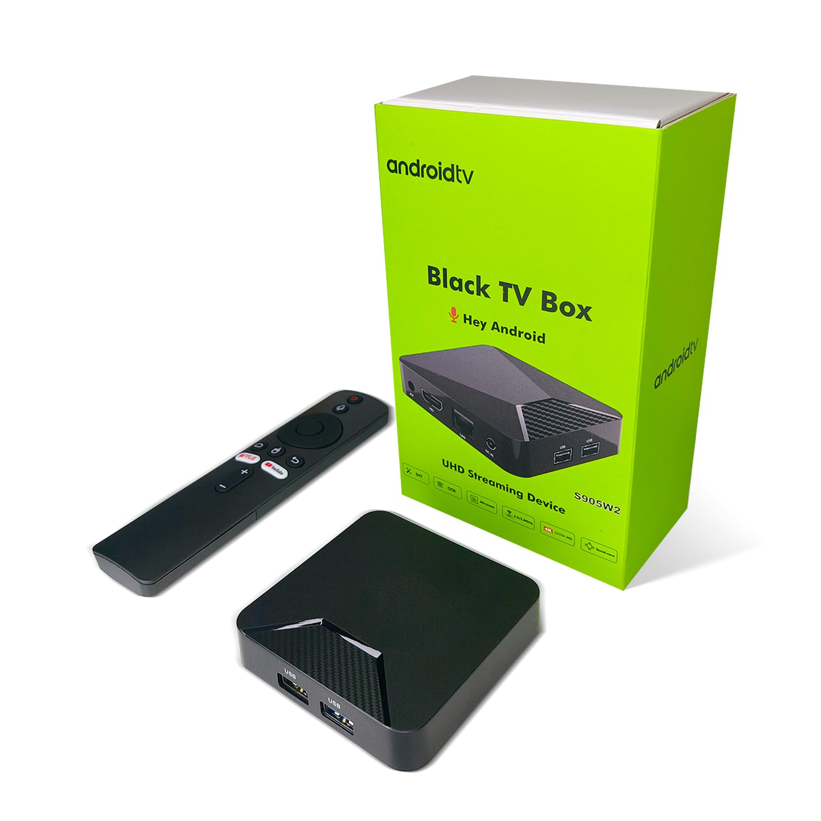 BOXPUT Q5 PLUS Android TV Box, Android 11.0 Box, BT 5.2, 2.4G/5G Dual-Band WiFi, 4K HD, Chipset Amlogic S905W2 Quad-Core Processeur 2GB RAM+16GB ROM, 10/100M LAN Enternet - Nero
