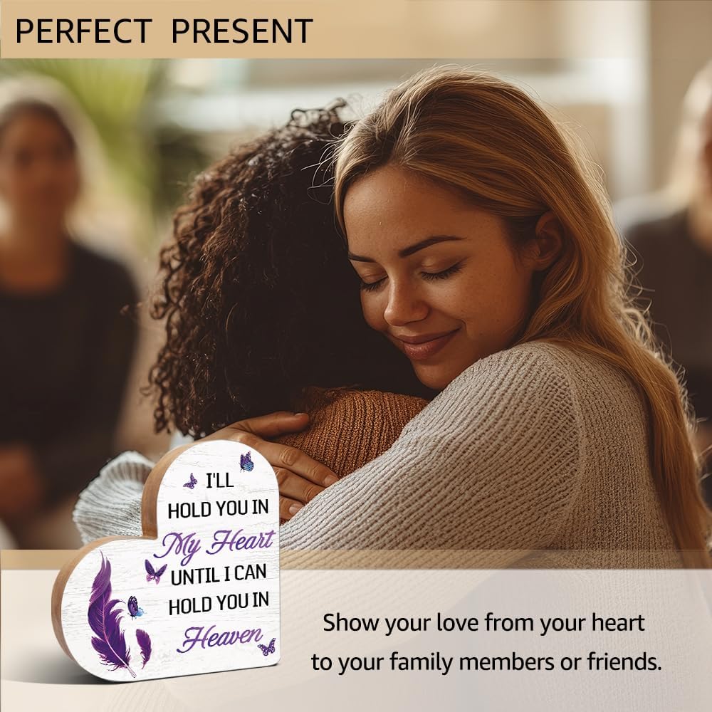 Haizct I'll Hold You in My Heart Butterfly Wooden Heart Plaque Sign, In Loving Memory Wooden Plaque, Memorial Present for Loss of Loved One, Bereavement Condolences Gifts for Women Mom Dad Sister BFF - Image 6