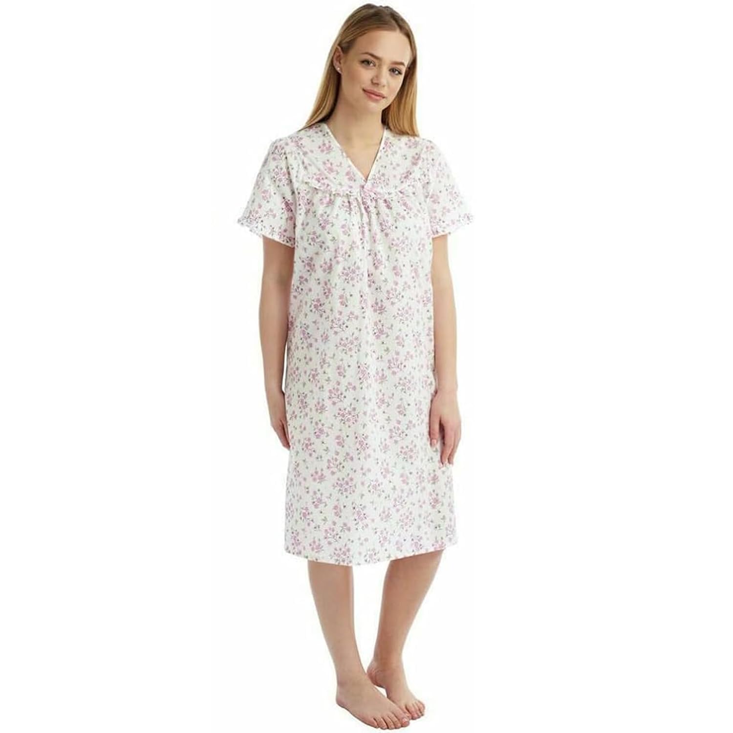 iTRONiK Ladies Floral Incontinence womens Open Back Nightie Hospital Nightdress For Continence Problems Maternity Dress Polycotton Nightdresses UK Size 8-31 (Blue, 24-26)