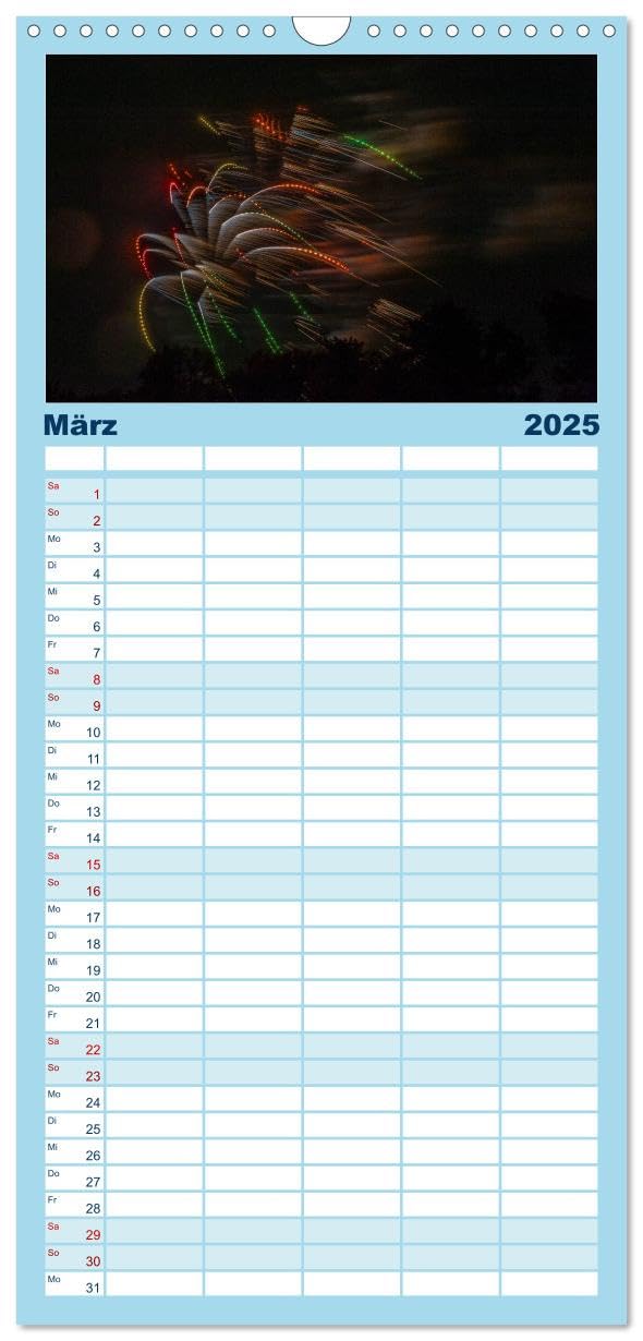 Familienplaner 2025 - Das Feuerwerk mit 5 Spalten (Wandkalender, 21 cm x 45 cm), CALVENDO: Lichtmalerei (CALVENDO Spass)