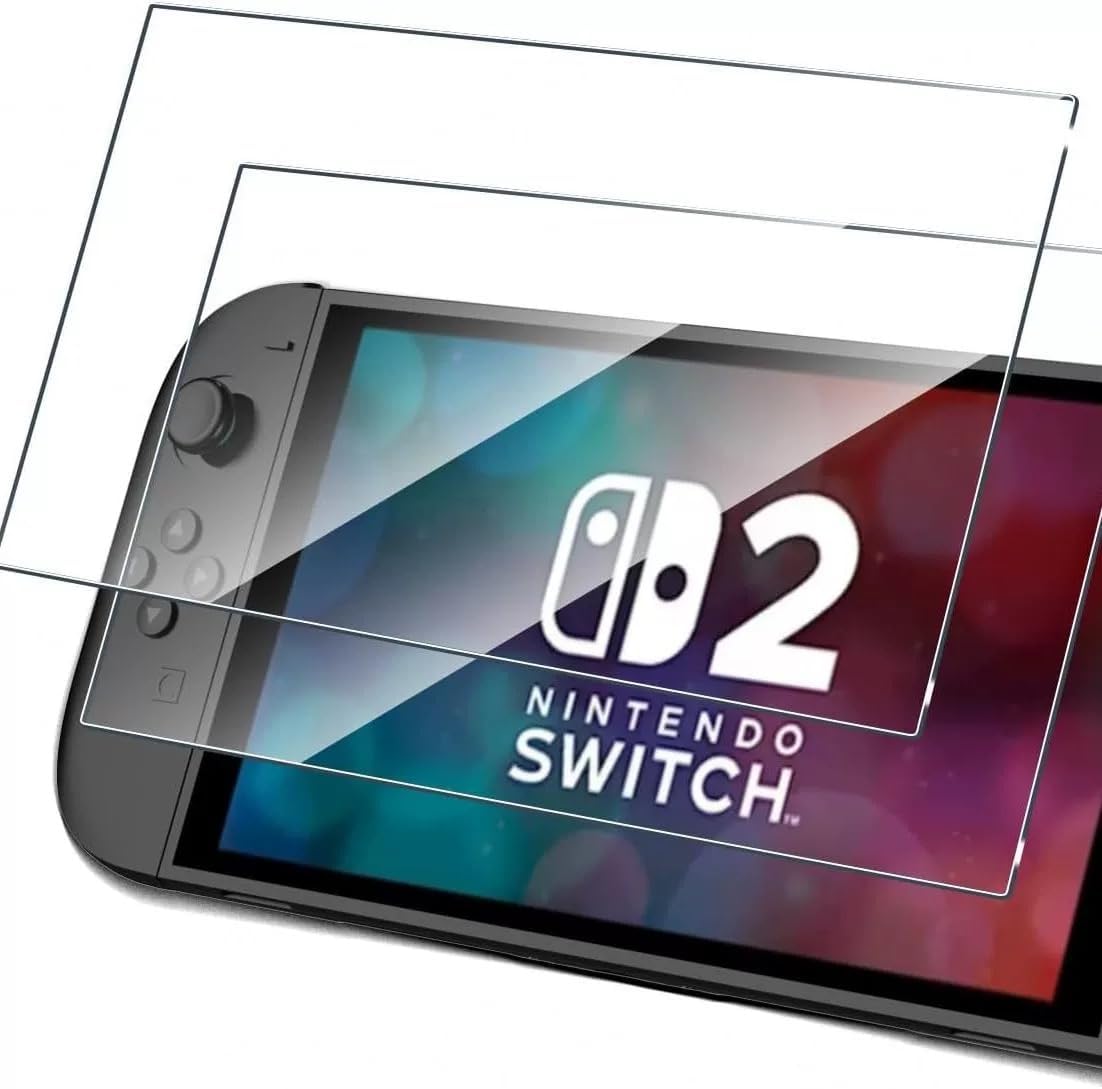 2 Pack Compatible with Nintendo Switch 2 Tempered Glass Screen Protector, Transparent HD Clear Anti-Scratch 9H Hardness Bubble-Free Screen Protector Accessories for Switch 2 7.9" 2025