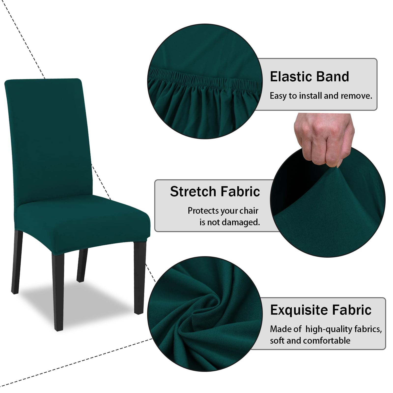FIGOOO Coprisedie Elasticizzati con Schienale 4 Pezzi Coprisedia per Sala da Pranzo Spandex Fodera per Sedia da Cucina Universale Lavabile Decorazioni per la Casa Cucina(Verde Scuro,4pcs)