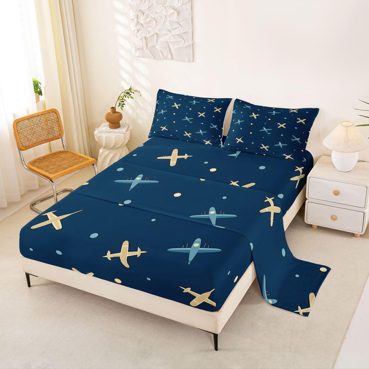Erosebridal Cartoon Airplanes King Bed Sheets