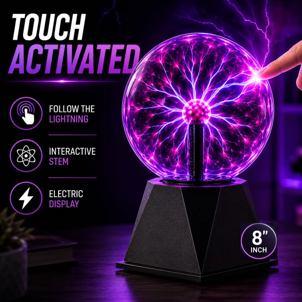 Tradeopia Sfera al plasma da 20,3 cm, elettricità statica, lampada al plasma, sensibile al tocco e al suono, palla elettrica plug-in, giocattolo per feste, decorazione per la casa (20,3 cm, viola)