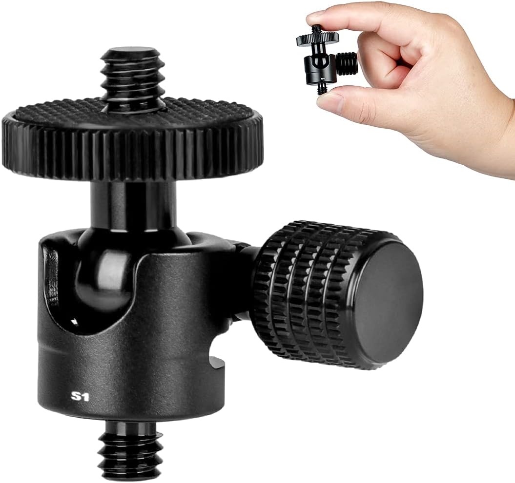 Koolehaoda Mini Ballhead Camera Tripod Ball Head Mount with 1/4" to1/4 Screw Connector | Compact Camera Tripod Ballhead, 360° Swivel, for DSLR Mirrorless Camera Monitor Flash Light, Lightweight Aluminum
