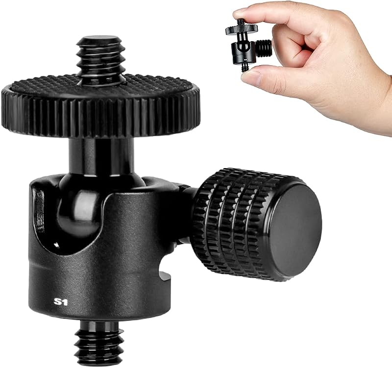 Mini Ballhead Camera Tripod Ball Head Mount with 1/4" to1/4 Screw Connector | Compact Camera Tripod Ballhead, 360° Swivel, for DSLR Mirrorless Camera Monitor Flash Light, Lightweight Aluminum