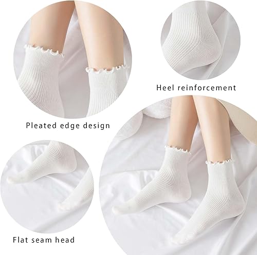 Miniatura 4 de DarkCom Calcetines tobilleros con volantes para mujer, 6 pares, súper suaves, transpirables, bonitos calcetines con volantes para zapatos Mary Jane