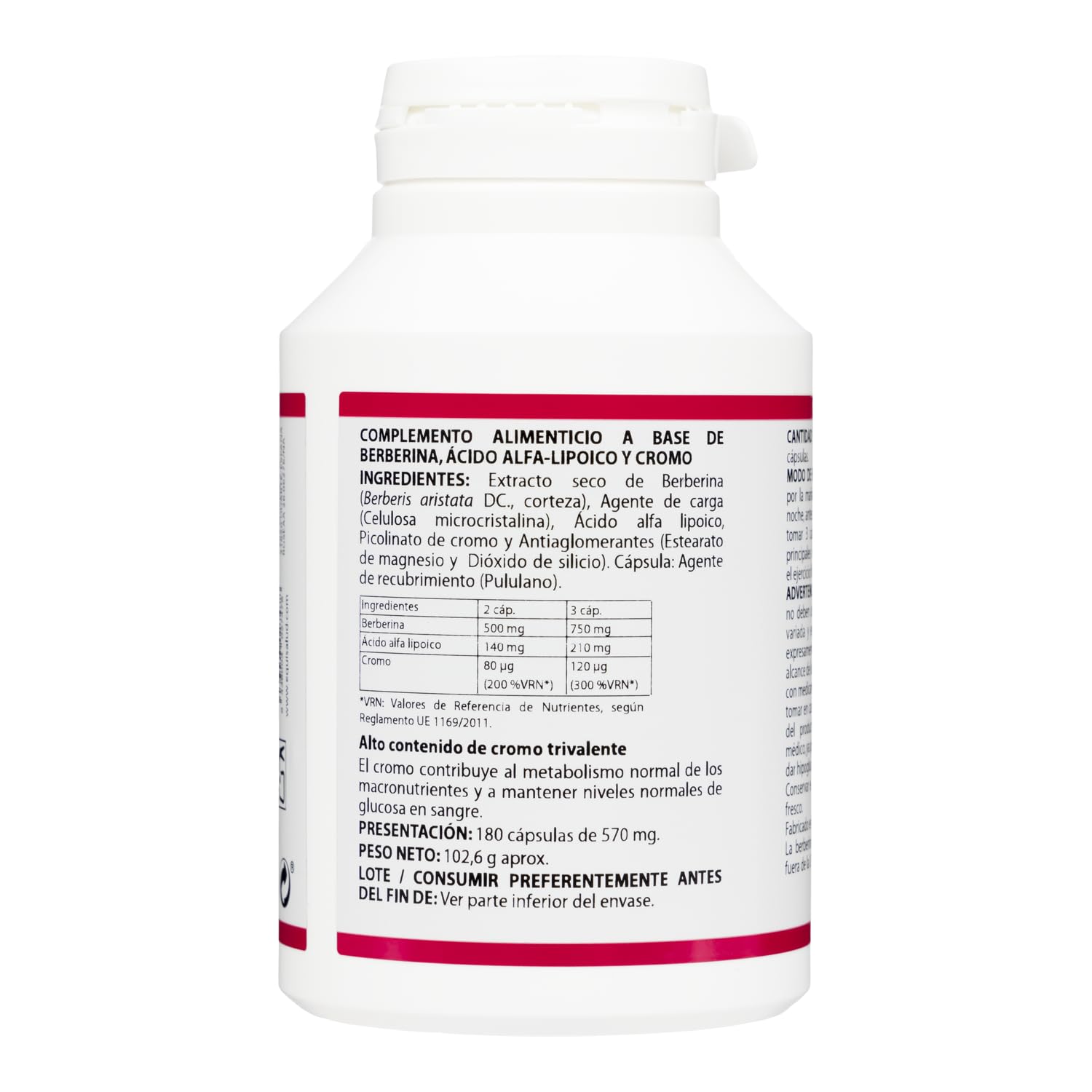Equisalud - Holomega Berberina 180 Cápsulas - Favorece el Metabolismo y el Control de la Glucosa - con Ácido Alfa-Lipoico y Cromo