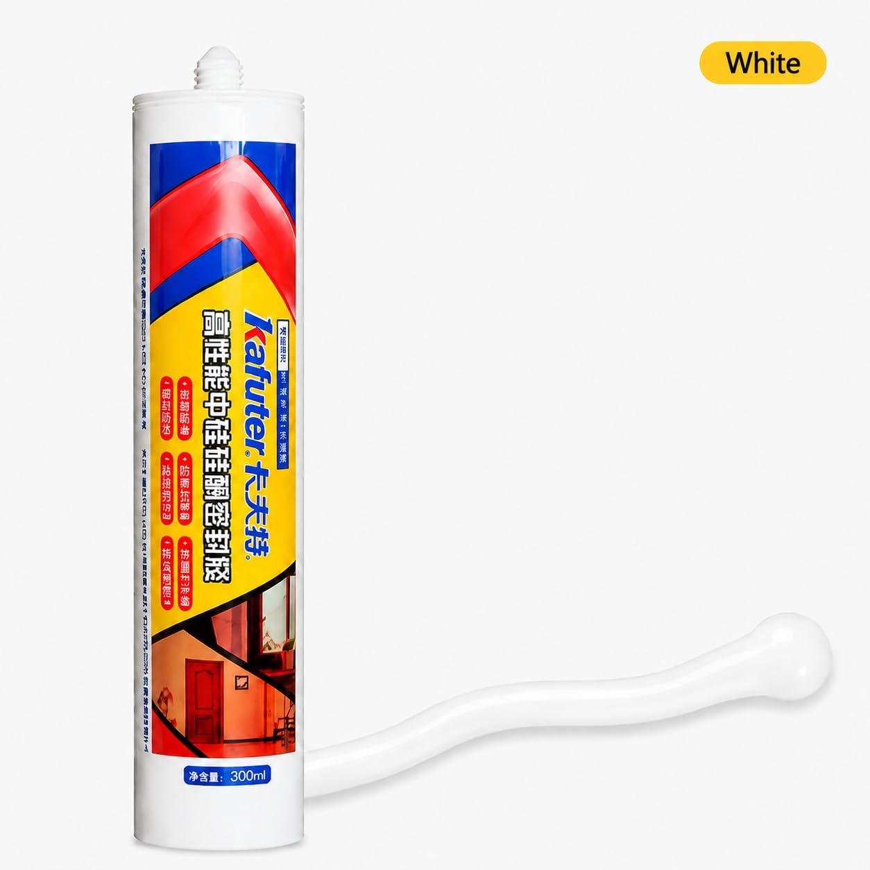 VIDOO Kafuter K-904 Neutralna Pasta Silikonowa, Architektoniczny Uszczelniacz Złączy Odporny na Warunki Atmosferyczne do Ram Okien Zewnętrznych Elewacji, 300ml - Przezroczysty