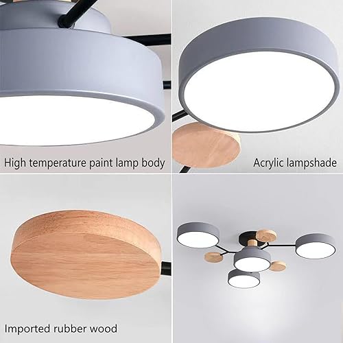 Miniatura 5 de Lámpara LED de techo, 26 pulgadas, 4 luces de techo modernas, montaje empotrado, de madera, 32 W, regulable, para sala de estar, dormitorio, cocina,