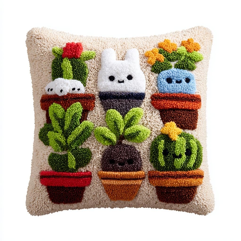AxiangziK Latch Hook Pillow Kit for Beginners,Cartoon Cactus