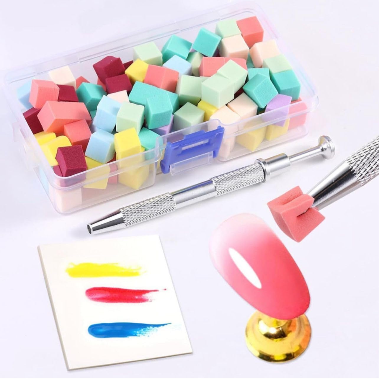 kamz 50PCS Soft Nail Sponges for Ombre, Mini Square Nail Art Sponges with Grabbing Pen, Ombre Gradient Nail Design Tools for color gradient and flowering Manicure Nail Art-image-23