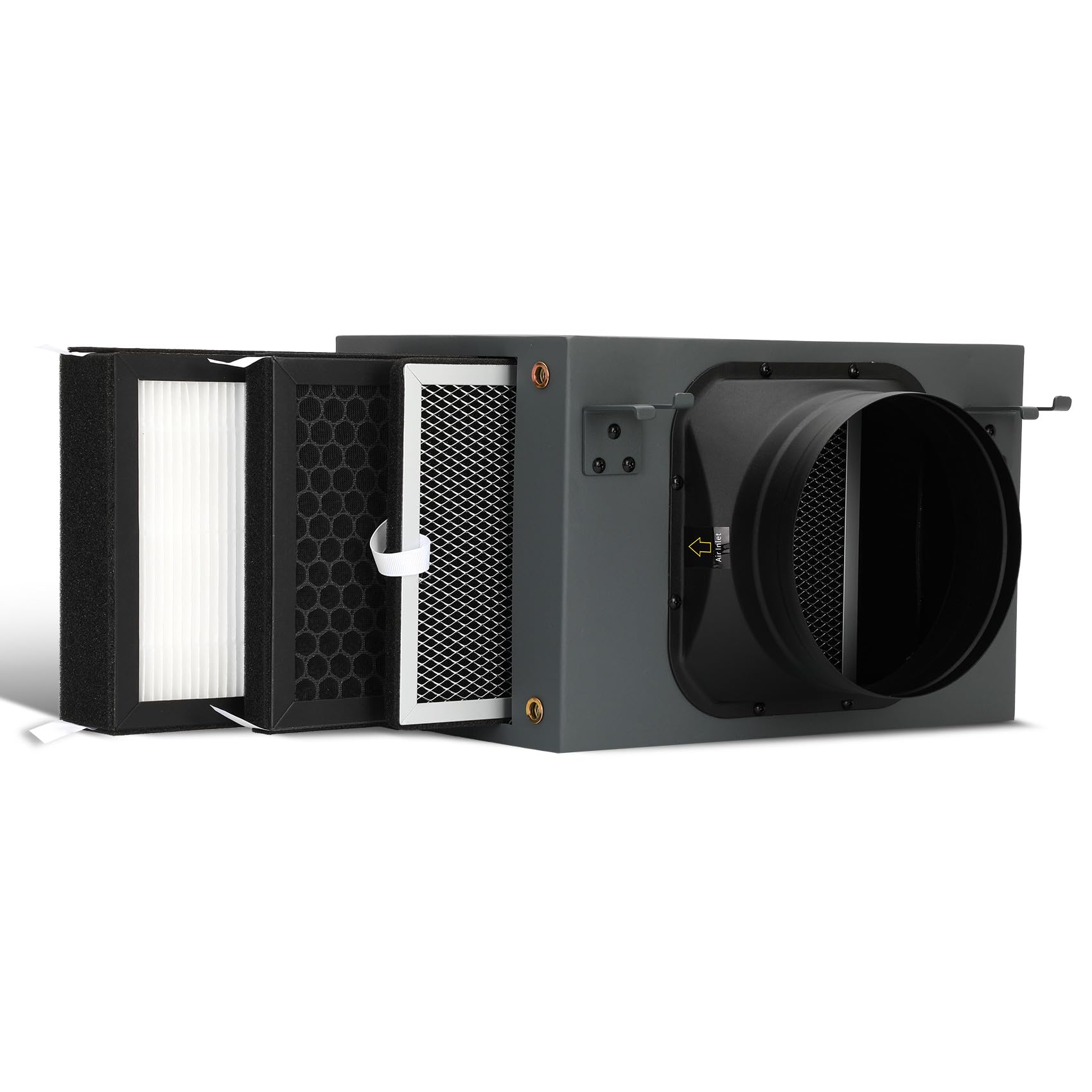 Caja de filtro en línea de 3 capas de 6 pulgadas con filtros HEPA y de carbono, caja de filtro de purificación para sistema HVAC de toda la casa, se adapta a ventiladores de conducto en línea de 6
