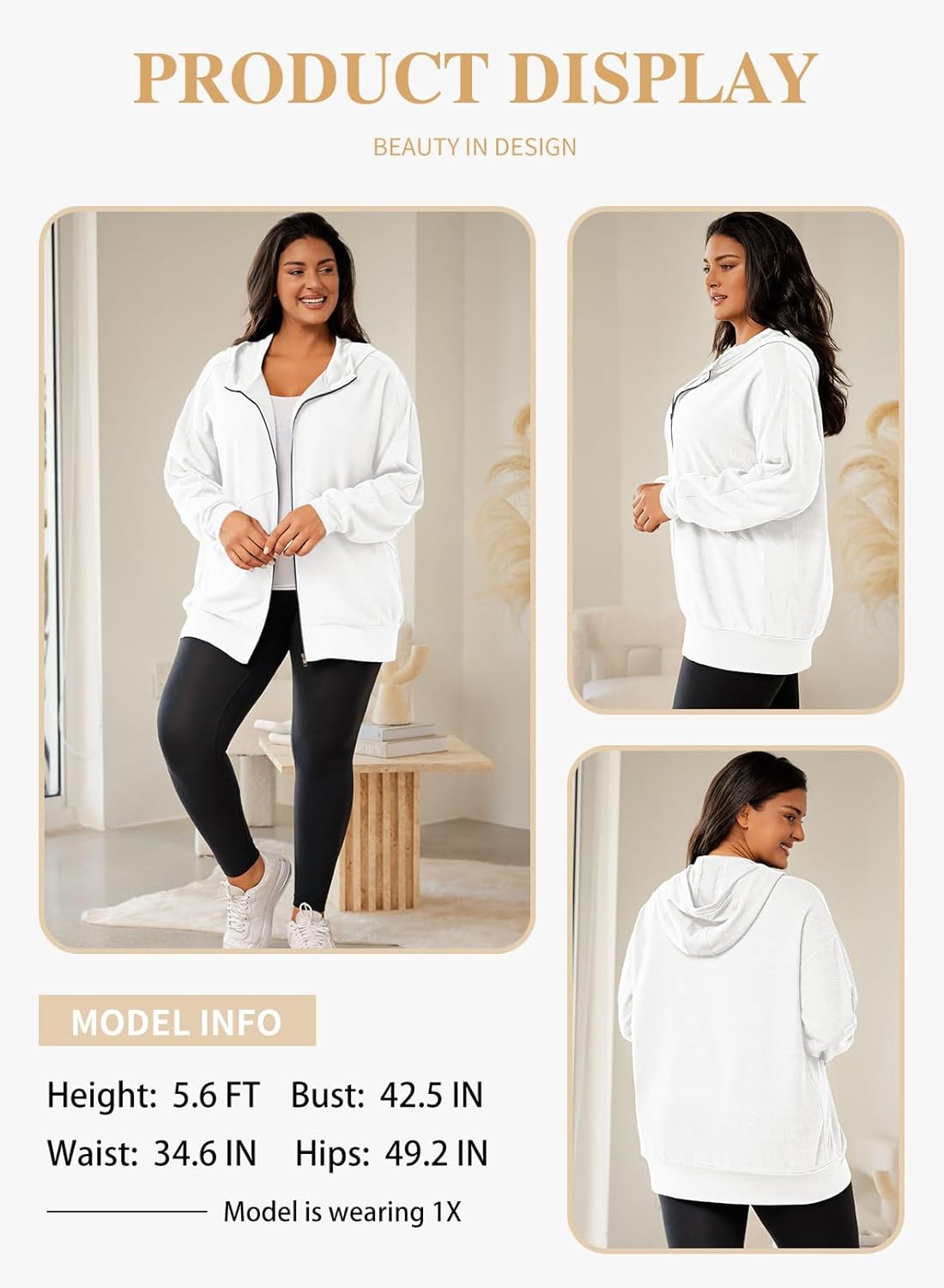 Eytino Womens Plus Size Long Sleeve Zip Up Oversized Casual Hoodies Sweatshirt Jackets with Pockets(1X-5X)