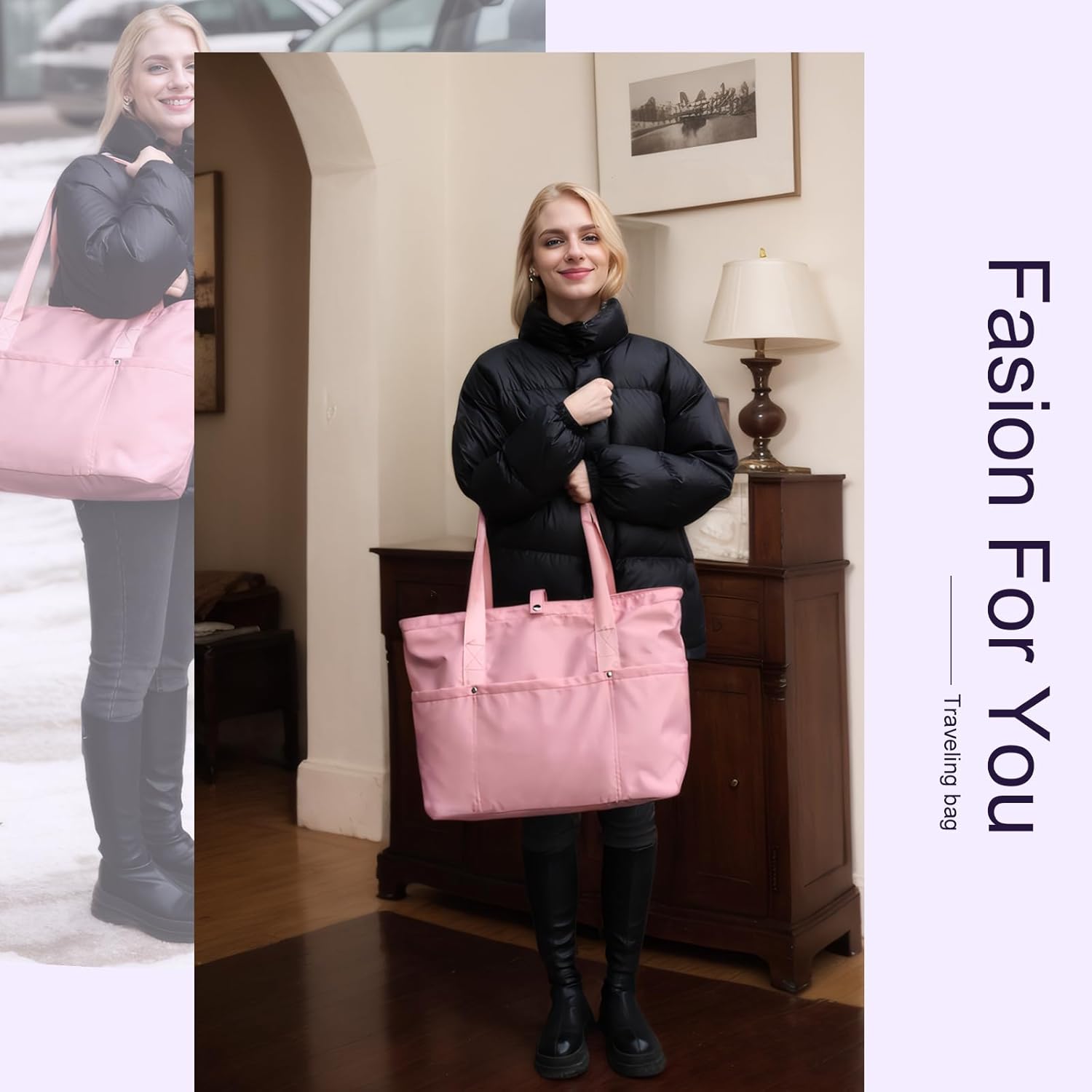 Work Bags for Women- Nursing Clinical Bag with Zipper Large Foldable Travel Bag Water-Resistant Handbag - Image 7