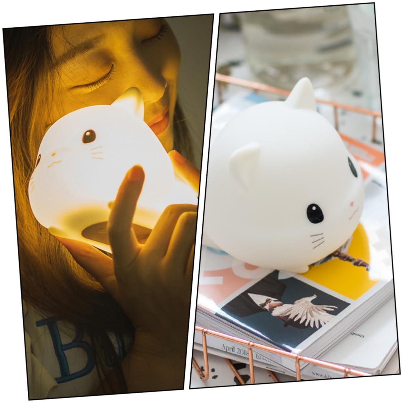 Veemoon Luce Notturna USB a Forma di Gatto in Silicone Bianco