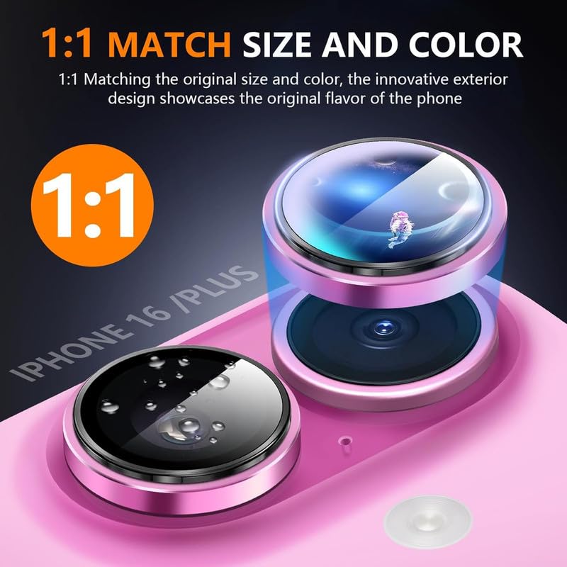 Image of Skinomi Camera Lens Protector Compatible with iPhone 16 / iPhone 16 Plus [Anti-Scratch] Premium Tempered Glass Film Aluminum Alloy Lens Ring Cover -pink