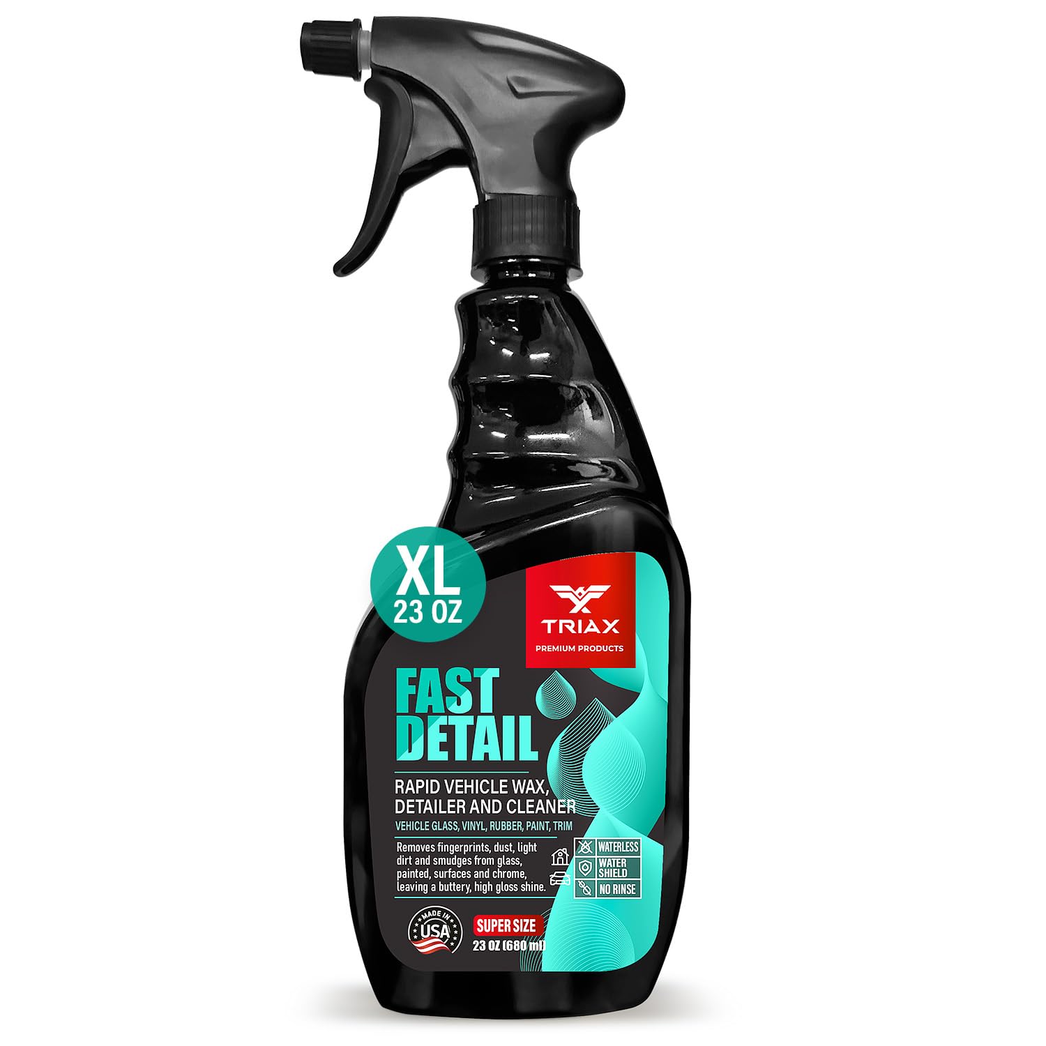 TRIAX Fast Detail Rapid Car Wax and Cleaner, High Gloss Vehicle Detailer for Paint, Glass, Chrome, Rubber, Vinyl, Rims, Plastic Trim, and Bumpers (23 Ounce)