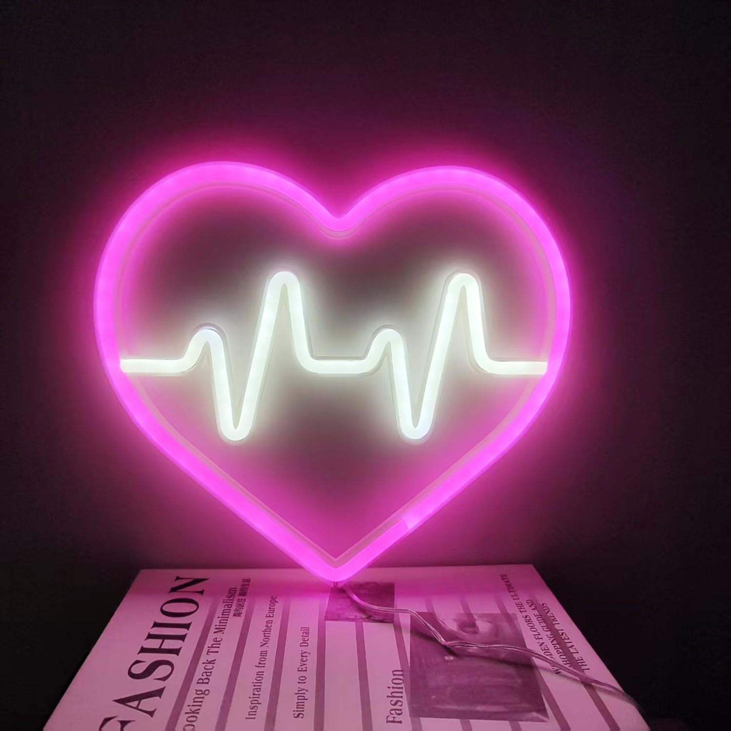 Heart-Shaped Neon Light Sign LED Love Heart Lamp 3xAA Battery or USB Powered Cute Heart Gifts Wall Art Lights for Preppy Aesthetic Girls Women Teens Bedroom Dorm Wedding Party Decor