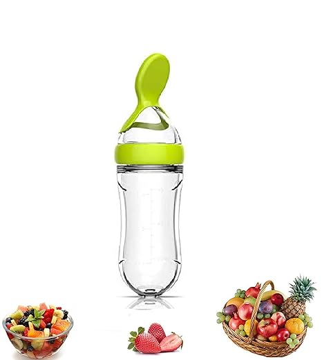 KIDZVILLA Silicone Baby Food Dispensing Spoon|4 oz Infant Fruit Squeeze Feeder| Travel Friendly Kids Toddlers Boys Girl Baby Boy (Green)