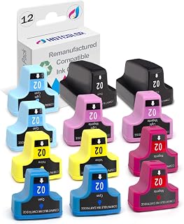 HOTCOLOR Remanufactured for hp 02 Ink Cartridges Replacement for HP 02 Printer Ink cartridges Work for HP PhotoSmart C6280 C7280 8250 D7460 C8180 C6250 Printer (2BK/2C/2M/2Y/2LC/2LM, 12-Pack)