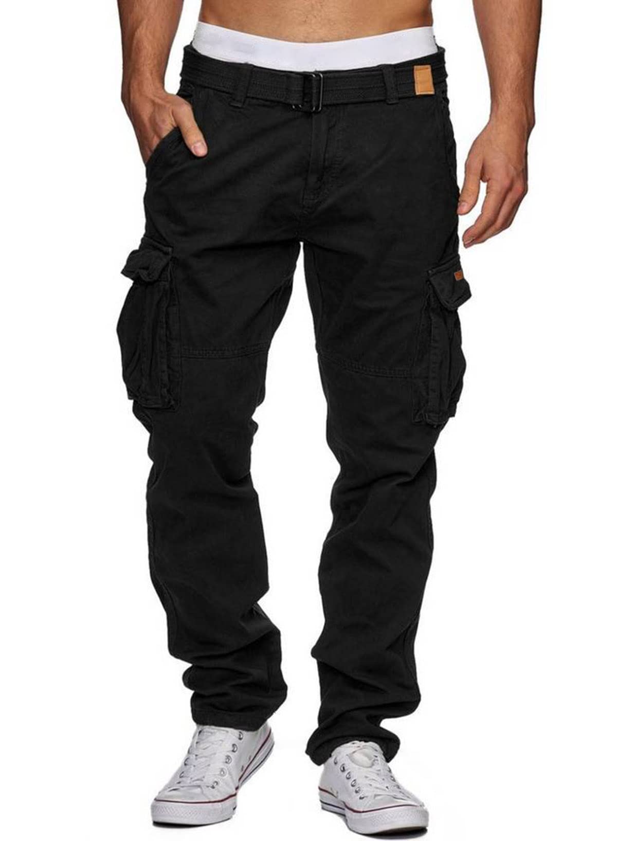 AlvaQCargo Work Trousers Mens Cotton Casual Work Pants for Men Outdoor Pants Camping Hiking Loose Fit Multi Pockets S-XXL