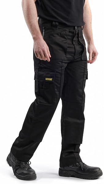 SITE KING Mens Multi Pocket Cargo Combat Work Trousers Size 28 to 52 with Knee Pad Pockets, Black Cargo Trousers for Men UK, Utility Work Trousers Men. - 2